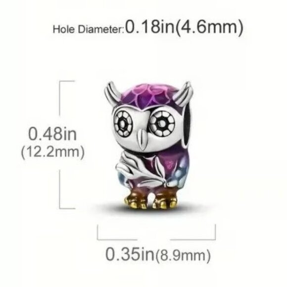 x1 925 Silver Plated Purple Enamel Smart Owl Flower Bead/Charm New - Picture 3 of 3